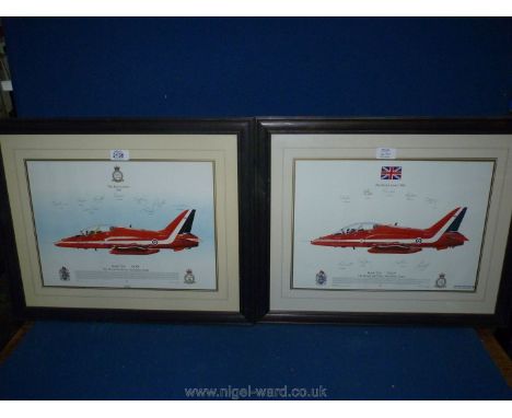A framed print '1997 Red Arrows Aerobatic Team' signed by the pilots along with a 1998 Red Arrows Aerobatic Team also signed 