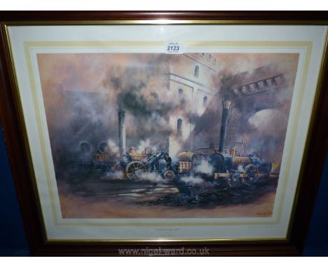 A wooden framed print by David Weston, 1978 'Rocket at Edge Hill', 27'' x 23''.
