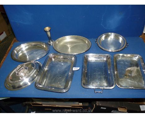A quantity of silver plated items including trays, boxed cutlery, milk jugs, sugar bowls, candelabra, etc.