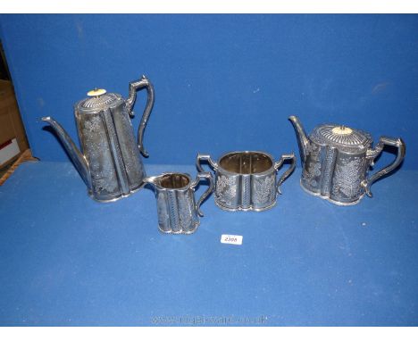 A plated four piece Teaset comprising teapot, coffee pot, milk jug and sugar bowl, having heavy embossing.