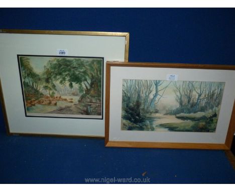 A Joseph Pimm signed Mezzotint of Greta Bridge and an unsigned Watercolour.