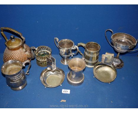 Miscellaneous silver plate including trophies, teapot, etc.