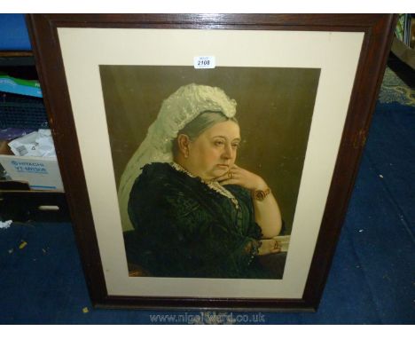 A large wooden framed Print depicting Portrait of Queen Victoria in later years, 25 1/4" x 31 1/2".