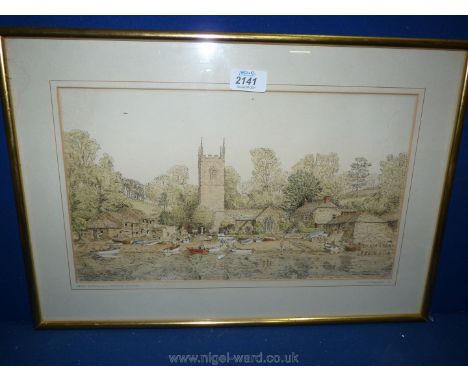 A framed and mounted limited edition Print of an original drawing made in 1975 by Philip Freeman of St.  Anthony in Meneage, 