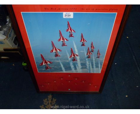 A framed print 'The Red Arrows 1997-The Art of Precision Flying', with all ten pilots signatures and two engineering staff.