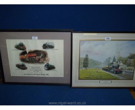 A framed Print 'Summer steam Arrival' by Chris Woods, along with a framed Print 'Locomotives in the Great Border city commemo
