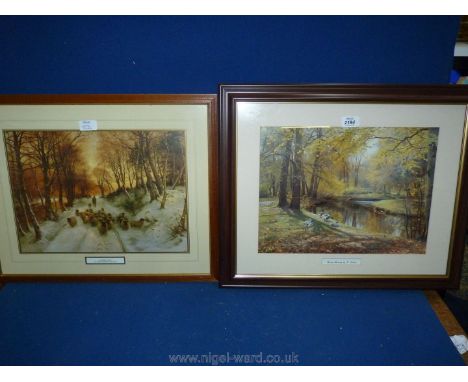 Two framed and mounted Prints 'Spring Morning' by K. Denton and 'Evening glow' by Joseph Farquharson.