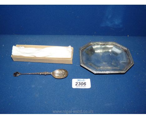 A small Silver Tray, London 1923 and a Silver spoon, Birmingham 1981.