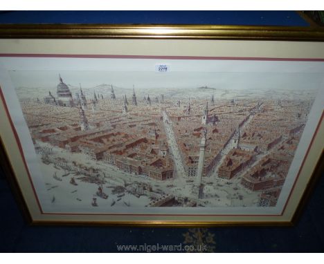 A large framed and mounted Print of London indistinctly signed lower right by The Artist.