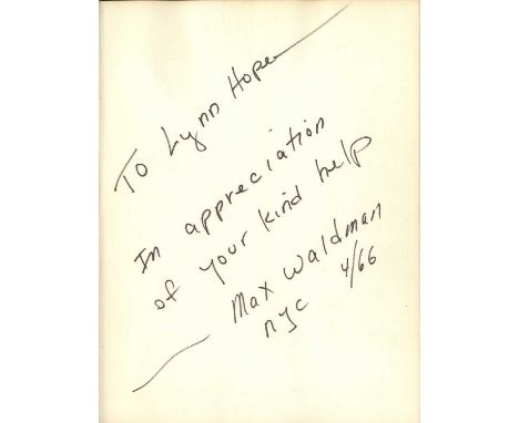 WALDMAN MAX: (1919-1981) American photographer, principally known for his dance and theatre images. T.L.S., Max Waldman, one 