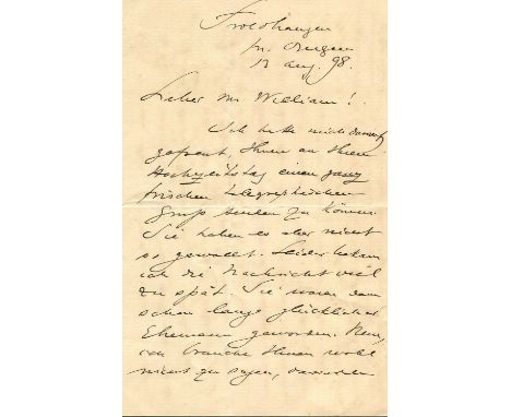 GRIEG EDVARD: (1843-1907) Norwegian composer and pianist. A.L.S., Edvard Grieg, three pages, 8vo, Troldhaugen, Bergen, 13th A