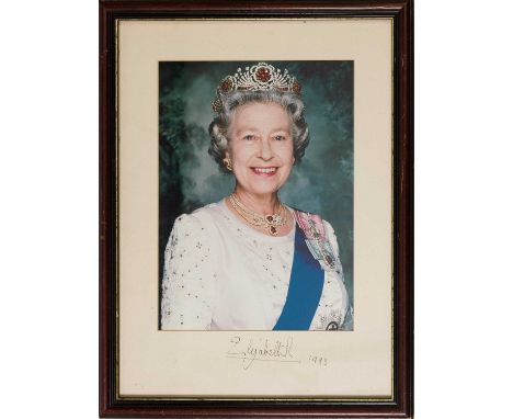 ELIZABETH II: (1926-2022) Queen of the United Kingdom 1952-2022. A good, large signed colour 15.5 x 21 photograph, the appeal