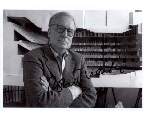 VENTURI ROBERT: (1925-2018) American architect. Signed 7 x 5 photograph of Venturi standing in a half-length pose with a mode