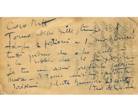 PUCCINI GIACOMO: (1858-1924) Italian Composer. A.L.S., `G.Puccini´, one page, to an Italian postcard, Cartolina Postale, 5.5 