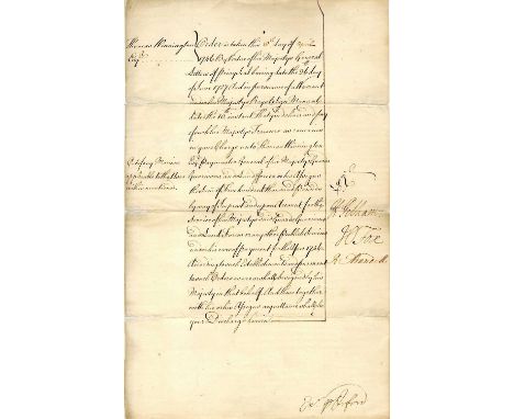 PELHAM HENRY: (1694-1754) British Prime Minister 1743-54. D.S., H: Pelham, one page, folio, n.p. (Treasury Chambers, Whitehal