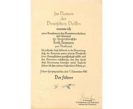 ZSCHINTZSCH WERNER: (1888-1953) German SS-Oberfuhrer, administrative lawyer, and civil servant who served as the State Secret