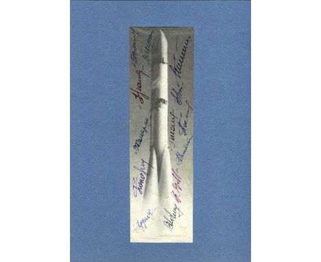 RUSSIAN COSMONAUTS: A multiple signed vintage 2.75 x 8 photograph by thirteen Russian cosmonauts comprising Gherman Titov (19