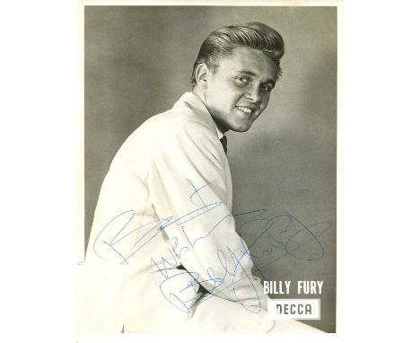 FURY BILLY: (1940-1983) English singer and musician, an early star of rock and roll. Vintage signed 6.5 x 8.5 photograph, the