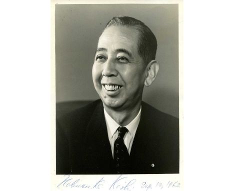 KISHI NOBUSUKE: (1896-1987) Japanese politician who served as Prime Minister of Japan 1957-60. Vintage signed 4.5 x 6.5 photo