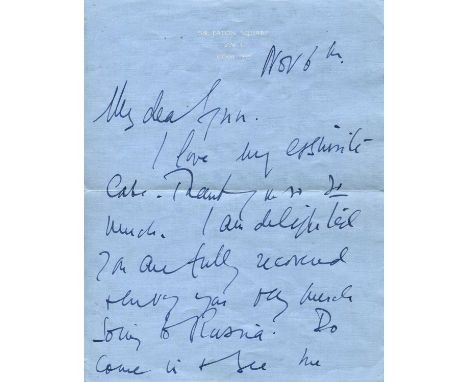 LEIGH VIVIEN: (1913-1967) English actress, Academy Award winner. A.L.S., Vivien Leigh, two pages, 8vo, Eaton Square, London, 