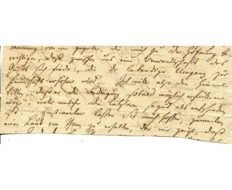 SCHILLER FRIEDRICH: (1759-1805) German poet, philosopher and playwright. A rare fragment of an autograph letter, lacking the 