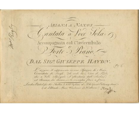 HAYDN JOSEPH: (1732-1809) Austrian composer of the Classical period. A fine and rare printed musical score signed by Haydn, b
