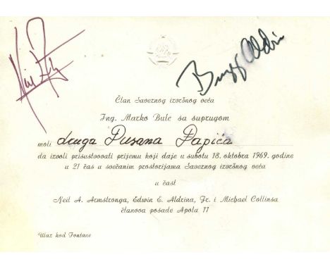 APOLLO XI: A small oblong 8vo partially printed official invitation card, in Croatian, issued by Councillor Marko Bule and hi