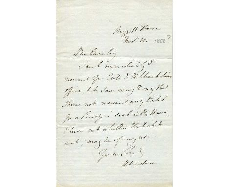 ABERDEEN EARL OF: (1784-1860) British Prime Minister 1852-55. A.L.S., Aberdeen, one page, 8vo, Argyll House (London), 11th No