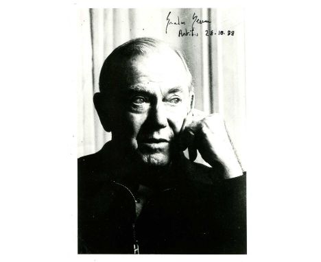 GREENE GRAHAM: (1904-1991) English novelist. Signed 5 x 7 photograph of Greene in a head and shoulders pose with one hand gen