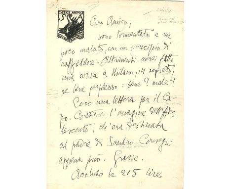 ANNUNZIO GABRIELE D´: (1863-1938) Prince of Montenevoso. Italian Writer, Poet and WWI Soldier. Known as ''The Prophet''. A ve