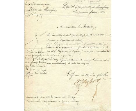 [CHINESE EXPEDITIONARY CORPS]: L.S. by an officer of the Chinese Expeditionary Corps, one page, 8vo, Shanghai (´Hopital tempo
