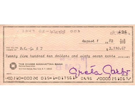 GARBO GRETA: (1905-1990) Swedish-American Actress, the recipient of an Honorary Academy Award. D.S., `Greta Garbo´, being a s