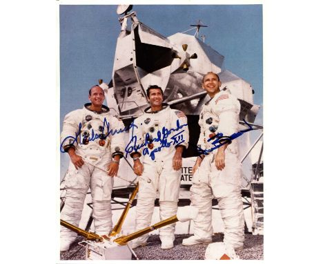 APOLLO XII: Signed colour 8 x 10 photograph by all three crew members of Apollo XII (1969) individually, comprising Charles C