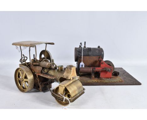 A BRASS LIVE STEAM ROAD ROLLER MODEL, possibly a Wilesco kit (D36/D367), not tested, appears incomplete with missing items, d