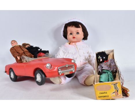 UNBOXED PEDIGREE SINDY AND PAUL DOLLS, Sindy is the version marked 'Made in Hong Kong' to her waist and has the harder vinyl 