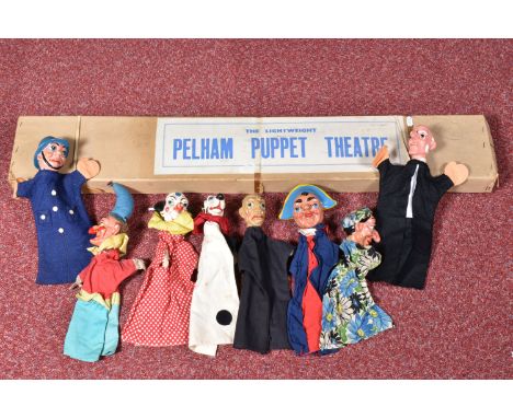 A COLLECTION OF UNBOXED PELHAM GL GLOVE PUPPETS, Mr Punch, Judy, Joey (Clown), Toby (Dog), Doctor, Policeman, Beadle and Hang
