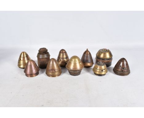 TEN ASSORTED INERT SHELL/BOMB FUSES, these are from various sized shells and are various ages, some have makers names to the 