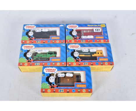 FIVE BOXED HORNBY RAILWAYS OO GAUGE THOMAS AND FRIENDS LOCOMOTIVES ETC., 'Percy' No.6 green livery (R350), Tram engine 'Toby'