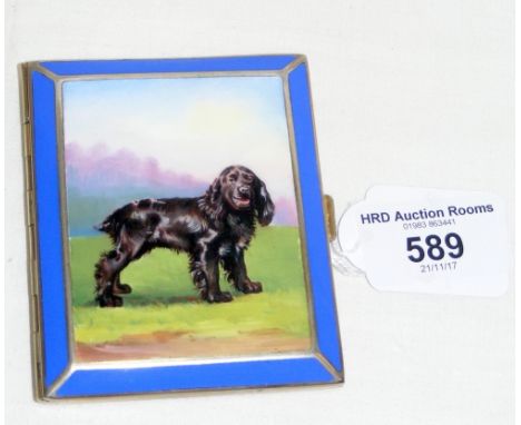 An enamel cigarette case with dog portrait - 9cm x 7cm