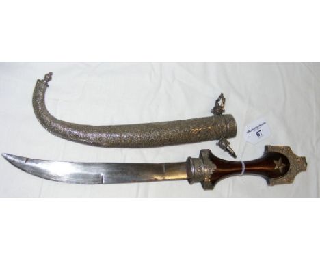 Antique white metal bound Jambiya with decorative scabbard - 43cm long