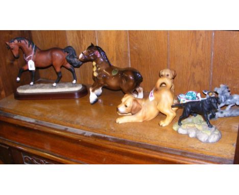 Two ceramic horse ornaments, etc.