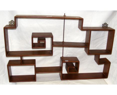 Unusual hardwood oriental hanging shelf - 82cm