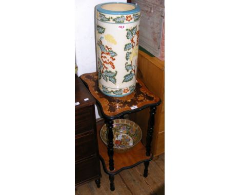 Two tier whatnot, together with a ceramic stick stand and oriental bowl