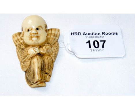 Antique carved ivory netsuke of elder - signed Masotoma - 5cm