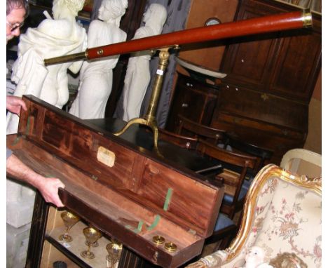 Dollond of London table-top wooden and brass telescope - 19th century with original mahogany box and lenses