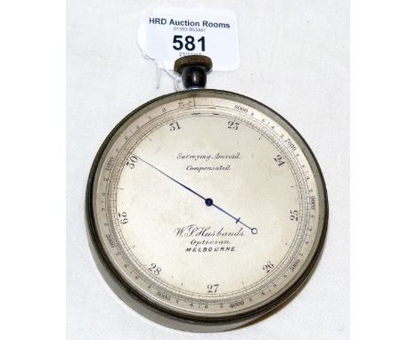 A surveying aneroid compensated barometer by Husbands Opticians, Melbourne - 9cm diameter