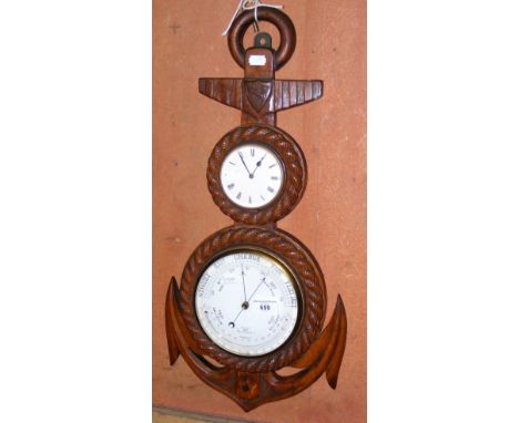 A wall barometer clock in the form of an anchor