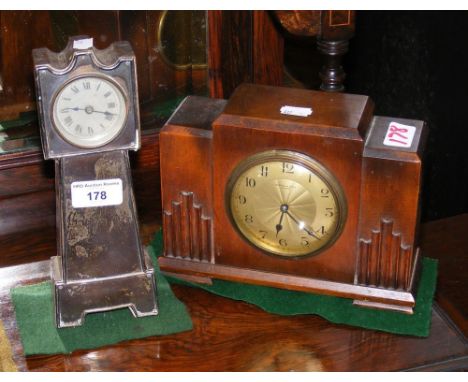 A miniature longcase clock, together with an oak cased mantel clock