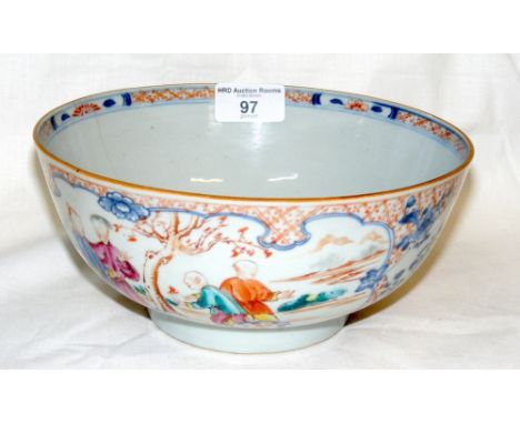 Antique Chinese ceramic bowl with floral and domestic decoration - 20cm diameter
