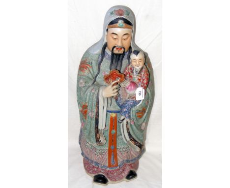 A large early 20th century ceramic Chinese Immortal with impress mark to base - Ex Beverley Hill collection - standing 64cm h